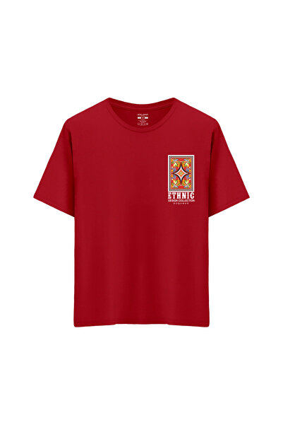 Oversize Unisex Bisiklet Yaka T-Shirt Kırmızı L