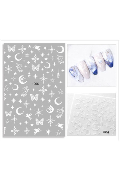 aba nails Beyaz Ay Yıldız Dizayn Tırnak Sticker Tırnak Etiketi Nail Art JO-1006