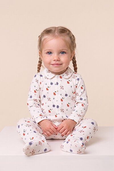 Kidyra 100% Cotton Long Sleeve Floral Baby Romper with Booties