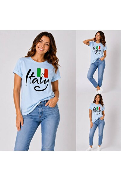 ENB1R MODA Ιταλία Τυπωμένο μπλουζάκι Unisex με χρώματα ιταλικής σημαίας, μπλε...