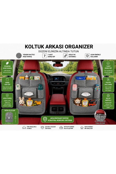 TUMKE Araç İçi Koltuk Arkası Organizer Oto Aksesuarı Bagaj Koltuk Arkası Premium Düzenleyici Otomobil Organizeri