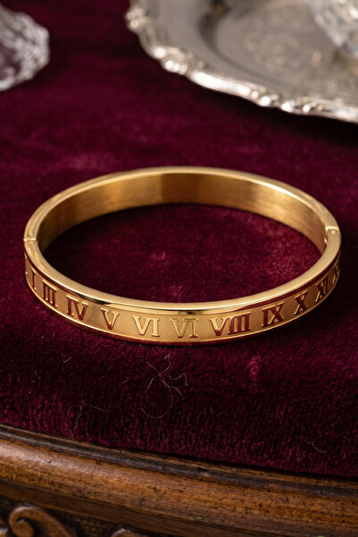 OSMANLI GÜMÜŞ Women's Ottoman Handcuff Roman Numeral Model Rose Gold Gold Col...