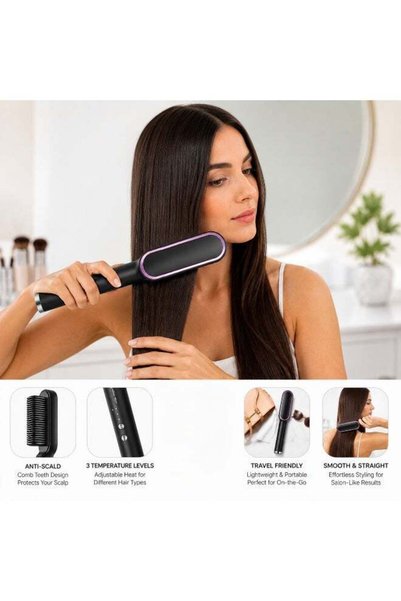 NOVATECH Nova Tech Hair Straightening Comb Fast Heating Electric Hair Straightener Brush Anti-Scald Styling Comb