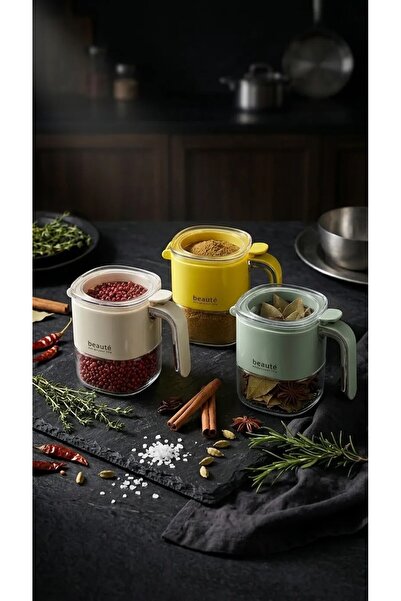 LeylArt 3-Piece 500ml Healthy Lead-Free Glass Moisture-Proof Spice Jar Storag...