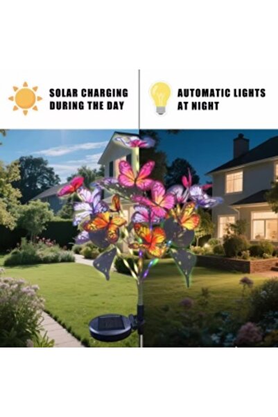 Deliny Set 2 lămpi solare LED de grădină, multicolore, fluturi decorativi din plastic