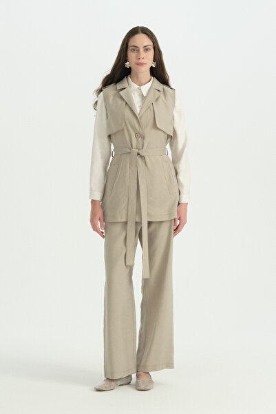 Nihan Lyocell Vest Pants Set - Stone