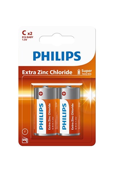 Philips C Boy Orta Boy Extra Zinc Chloride Pil 1.5V R14L2B/10 2'li Paket