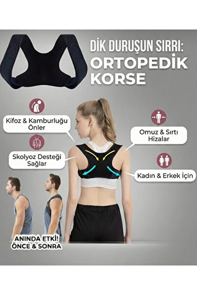 TURTİKA Kifoz Skolyoz Kamburluk Önleyici Ortopedik Duruş Düzeltici Kadın Erke...