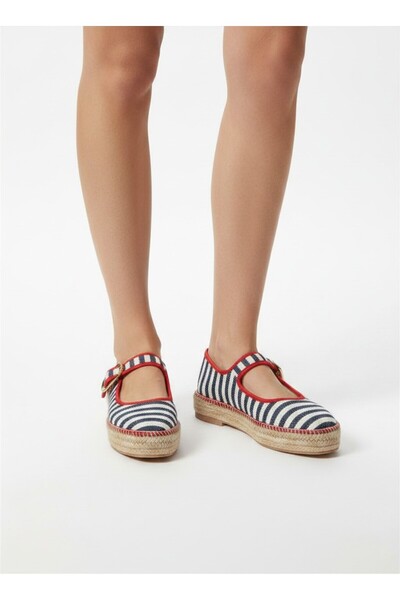 Rafa Shoes Espadril Kadın Hasır Taban Bez Deri Mary Jane Babet Tarzı Tokalı B...