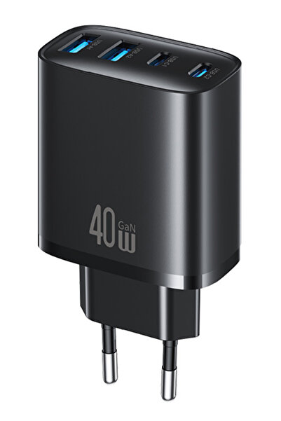 Usams φορτιστής τοίχου CC330, 2x USB & 2x USB-C, 40W, GaN, μαύρος
