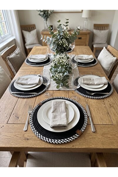 VELLORA HOME Bohemian 6-Piece Black and White Color Plate Set American Servic...