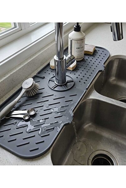 elciavmm Silikon Musluk ve Lavabo Matı - Su Tutucu Silikon Mat - Gri 36*14 cm