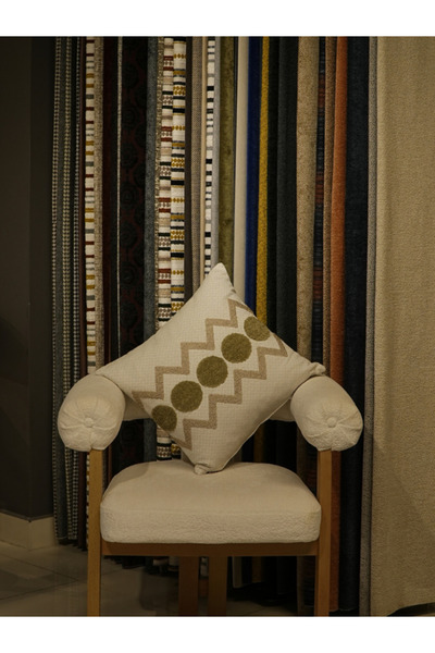 Tasarım Garipoğlu Daire Zigzag Desenli İçi Dolgulu Kırlent 45x45 cm Yeşil