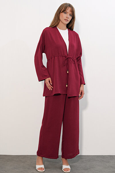 Bigdart Women's Ayrobin Kimono Pants Double Set 30101 - Burgundy