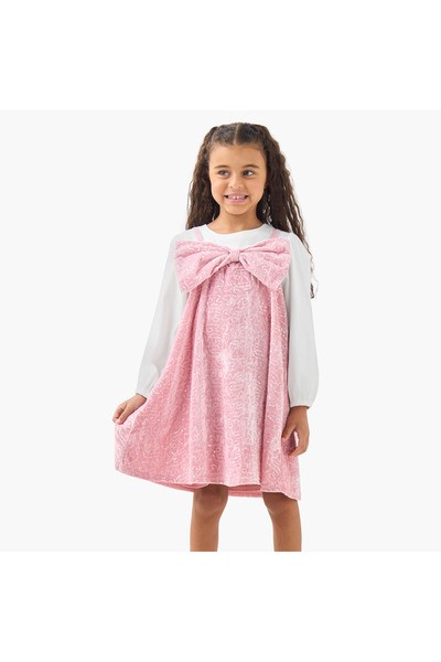 Juniors Round Neck Long Sleeves Knee Length Dress with T-shirt