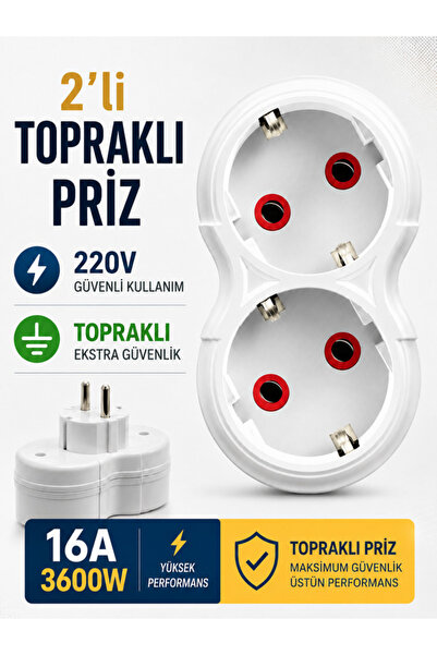 Vwin İkili 2’li Topraklı Priz Golyat Kablosuz Grup Priz 3600W / 16A / 220V, F...