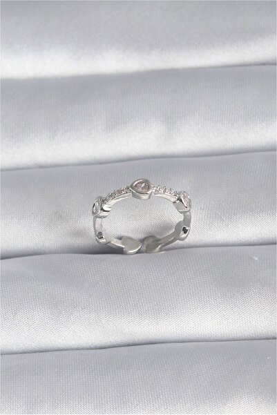 Generic Brand Brass Silver Color Heart Model Zircon Stone Detail Women's Ring