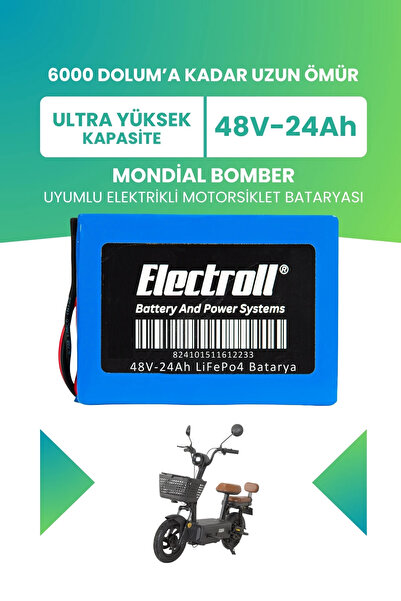ELECTROLL Mondial Bomber Uyumlu Batarya (Ultra Yüksek Kapasite) LiFePO4 48V 2...