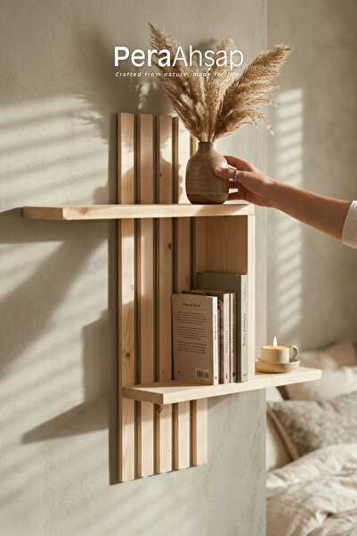 PeraWooden Pera Wooden Fence Çift Raflı Ahşap Duvar Rafı 60x60 cm