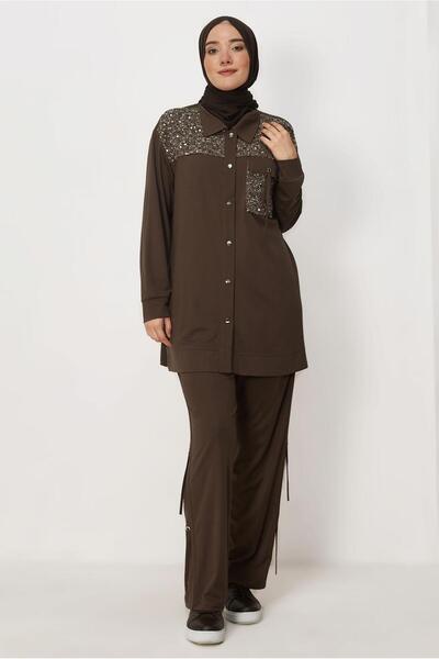 Alvina Shirt Collar Track Suit Set 46500