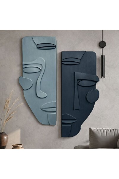ZESİBA Modern Soyut İkili Maske Ahşap Duvar Dekoru 80x50 cm | El Yapımı 3D | ...