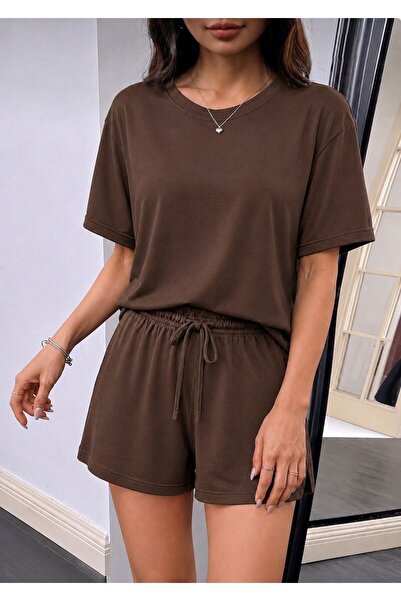 moda paketi Set de pantaloni scurți cu croială lejeră – Set de tricou basic s...