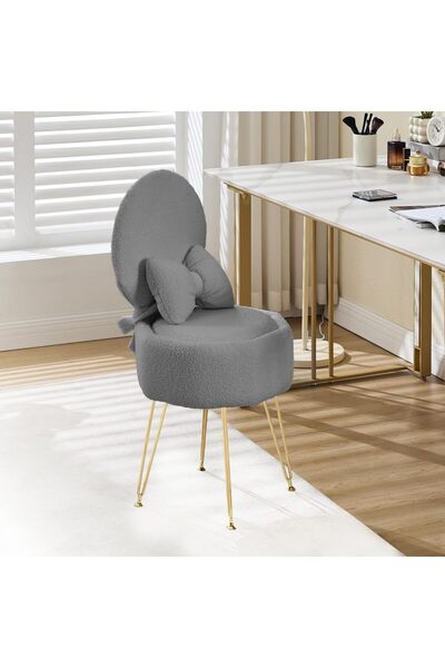 Garvee Vanity Stool with Folding Backrest and Cushion - Metal Frame, Ample St...