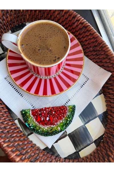 Hatice sakallı design 1 Τεμάχιο Κεντημένη Χαρτοπετσέτα Παρουσίασης Καφέ με Σχ...