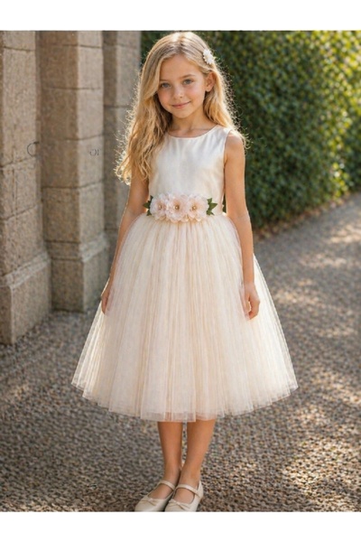 ChatonDor Evening Dress with Tulle Skirt and Floral Embellishments