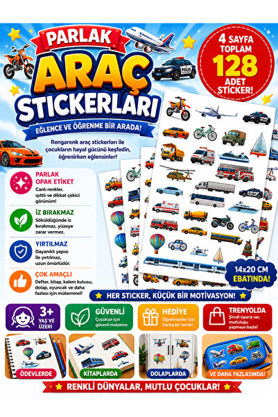 Tatlı Süprizler Arabalar Sticer - 4 Sayfa 128 Adet