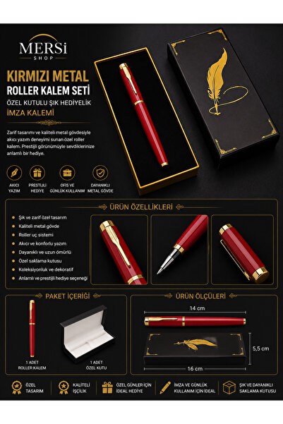 Mersi SHOP Red Metal Roller Pen Set |   Stylish Gift Signature Pen with Speci...