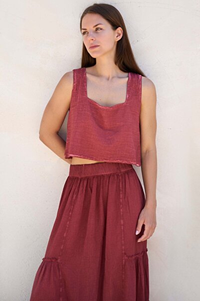 İKİKIZ Cotton Burgundy Thick Strap Blouse