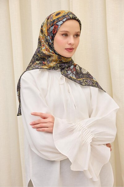 Silk Home وشاح مونار لورا أسود-برتقالي 90x90