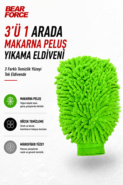 ROBEVE Bear Force 3’ü 1 Arada Makarna Peluş Mikrofiber Araç Yıkama Eldiveni –...