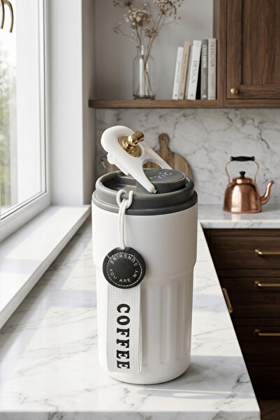 Decopat Derece Göstergeli 440 ml Paslanmaz Çelik Termos Mug Spor Cafe Okul Ot...
