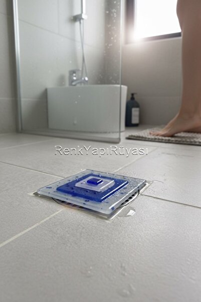 RENK YAPI RÜYASI Cam Banyo Gideri Kapatıcısı, Dekoratif Süzgeç Kapağı, Cam Sü...