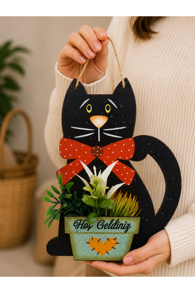 rosfloa rf Cat Figured Door Ornament with Artificial Flowers Wooden Door Deco...