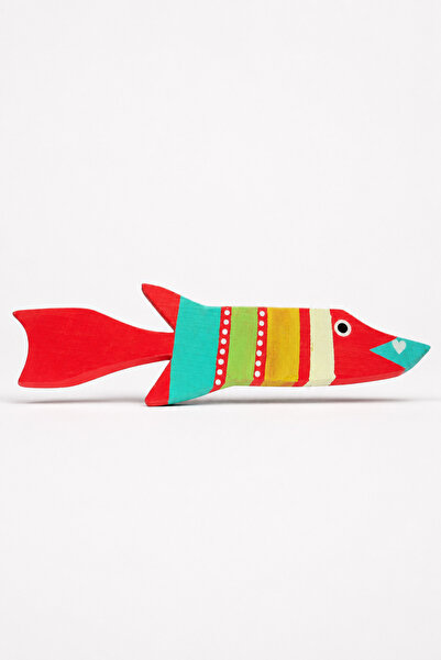 El Boyaması Ahşap Balık Duvar Süsü 47 x 13 cm Deniz Temalı Dekoratif Duvar Aksesuarı