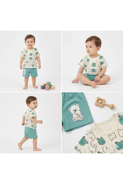northcity n طقم أطفال مضاد للحساسية لعمر 9/24 شهرًا - دمية دب مع شورت مخيط