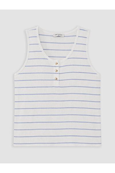 LC Waikiki Blue U-Neck Striped Women's Undershirt