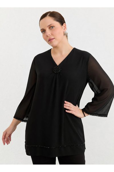 Selen Siyah Kadın Taşlı Bluz 26YSL8368
