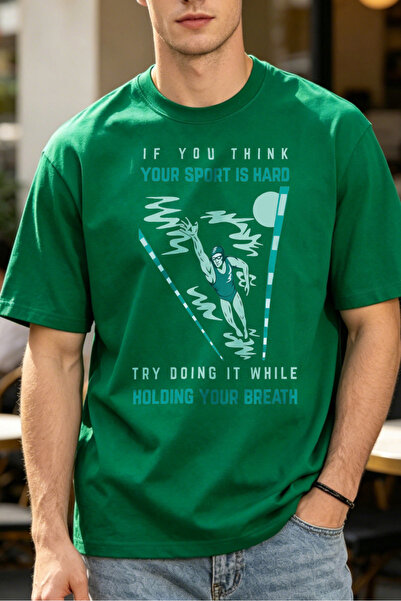 Fleck Casual Style T Shirts For Men With Diving Sport Graphic And Motivationa...