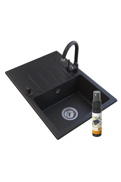 Granitan Chiuveta de granit Styl, Granitan, mixer de bucatarie Beta, Negru ac...