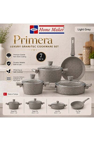 AVCI HOME MAKER Primera Luxury Granitec 7 Piece Non-Stick Cookware Set With G...