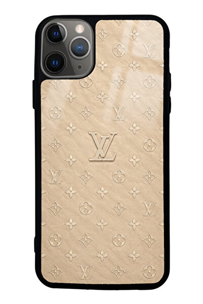 Spoyi iPhone 11 Pro Max Bej Gold LV Tasarımlı Glossy Telefon Kılıfı