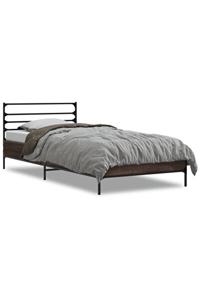 vidaxl Cadru de pat, stejar maro, 75x190 cm, lemn prelucrat și metal