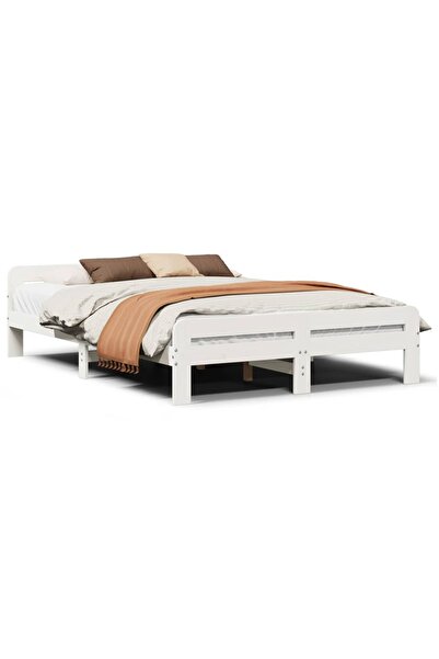 vidaxl Cadru de pat fără saltea, alb, 140x190 cm, lemn masiv de pin
