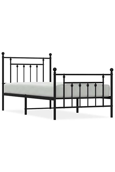 vidaxl Cadru pat metalic cu tăblii de cap/picioare, negru, 90x200 cm