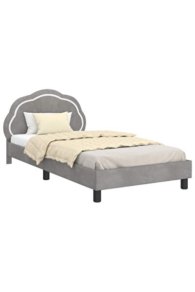 vidaxl Cadru de pat pentru copii cu spătar Gri deschis 90 x 190 cm