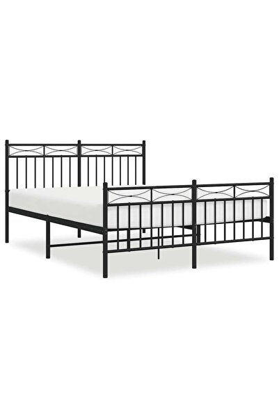 vidaxl Cadru pat metalic cu tăblie de cap/picioare, negru, 135x190 cm